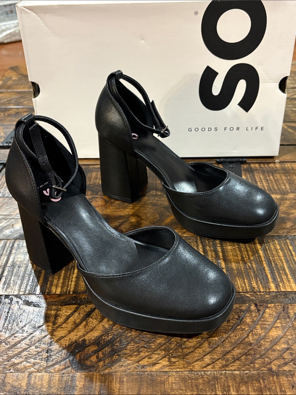 SO Black Jinny Platform Block Heel Ankle-Strap Pumps